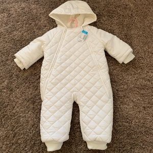 Children's Place White Snow Suit Bib with hood , Sz. 12-18m